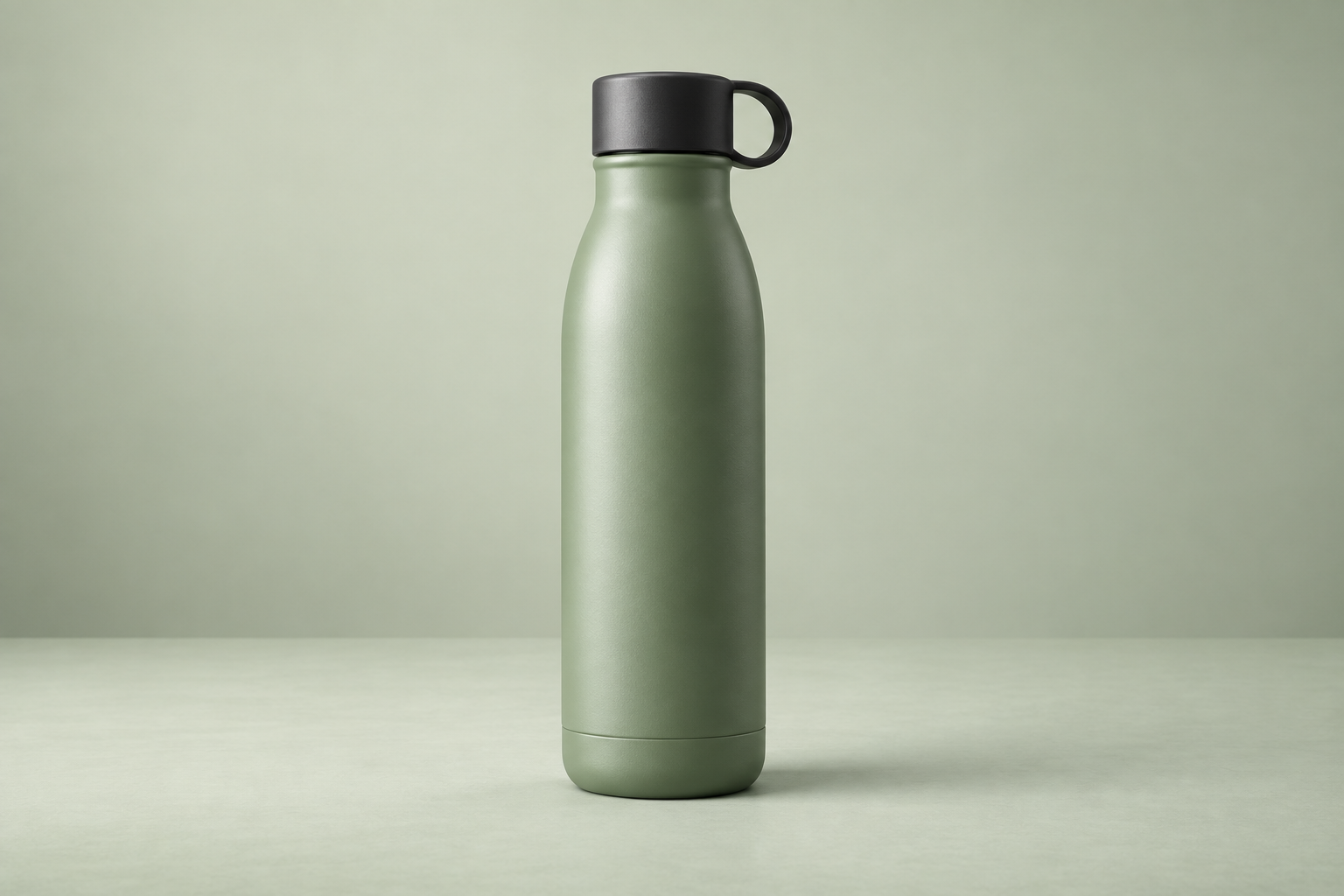 Olive green bottle presented on its own